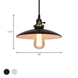 Vintage Metal Flared Hanging 1-Light Pendant Lamp For Balcony Ceiling In White/Black