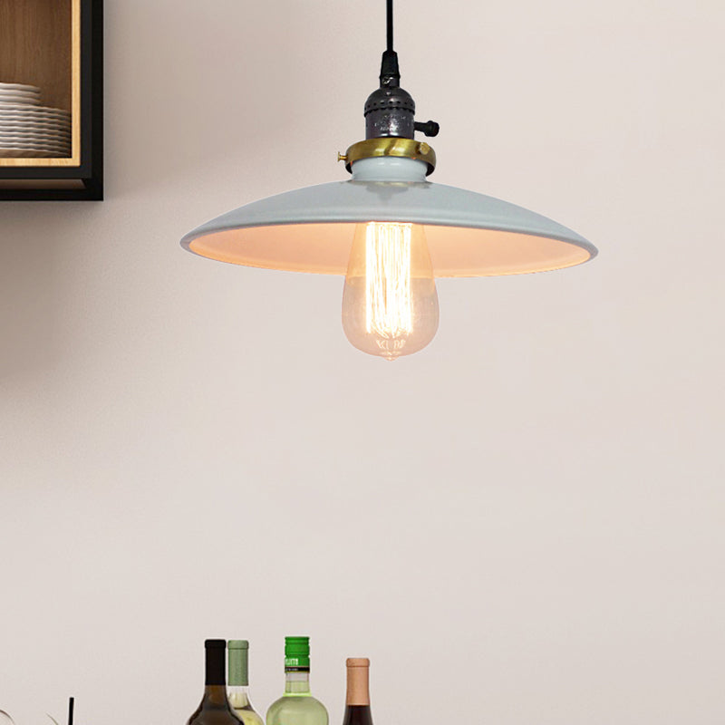 Vintage Metal Flared Hanging Pendant Lamp – 1-Light Ceiling Light For Balcony In White/Black White