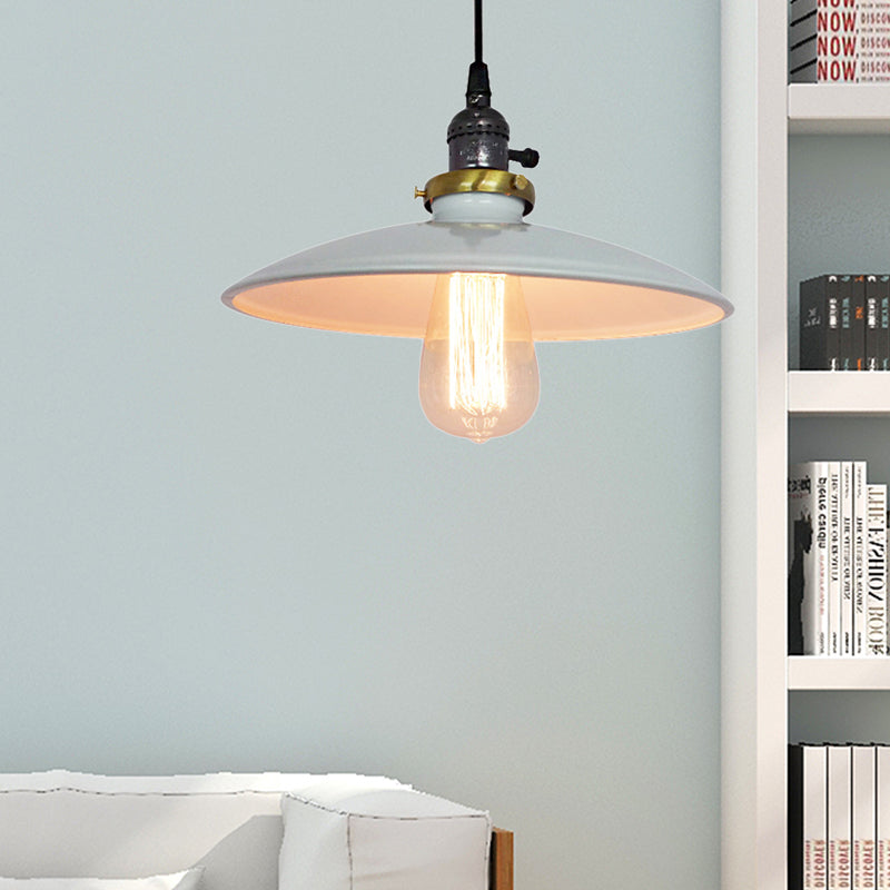Vintage Metal Flared Hanging Pendant Lamp – 1-Light Ceiling Light For Balcony In White/Black