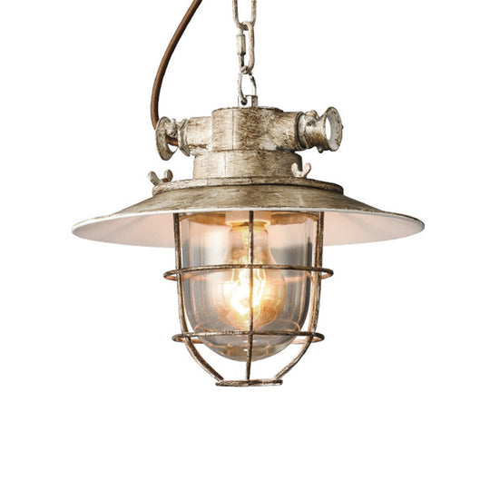 Aged Silver 1-Head Industrial Wire Cage Hanging Lamp Kit With Clear Glass Shade