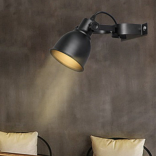 Industrial Iron Dome Wall Light Sconce - Adjustable Handle Black Finish