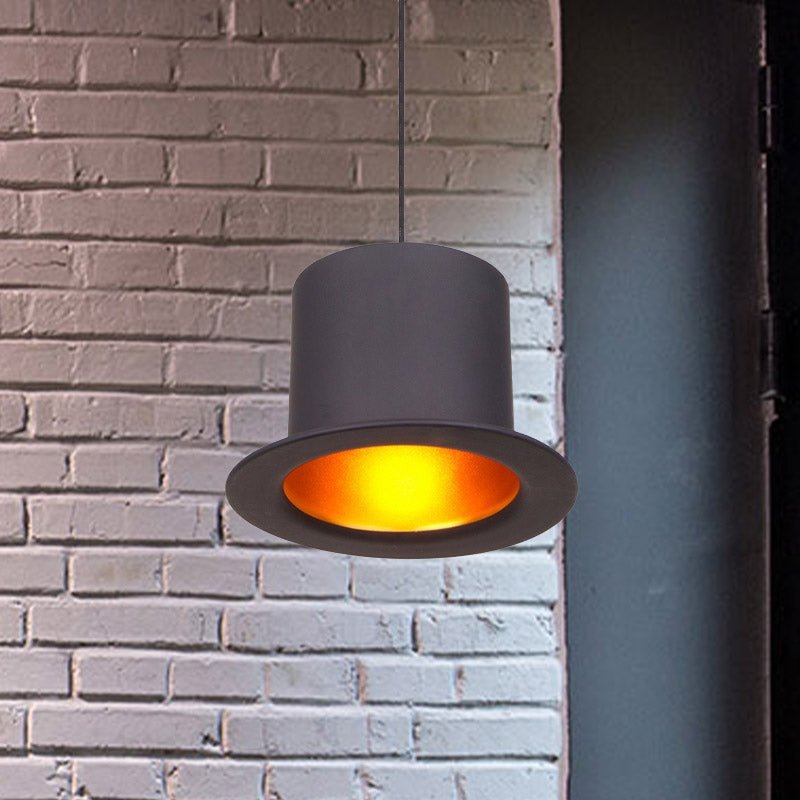 Antiqued Pendant Light Fixture With Hat Shape Metallic Shade - Perfect For Dining Rooms Black