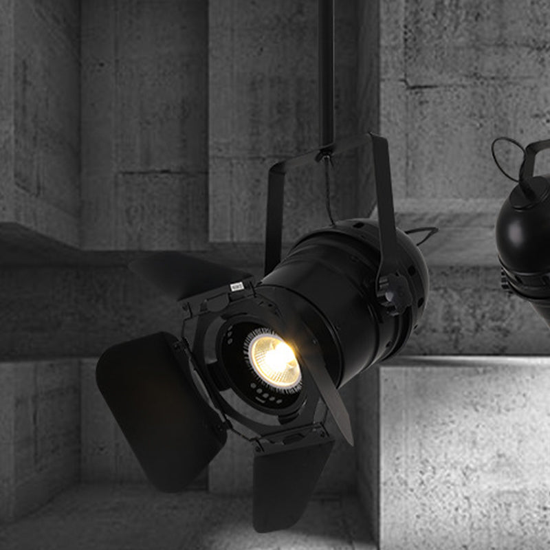 Art Deco Metallic Camera Shaped Pendant Lamp - Black Spotlight For Coffee House