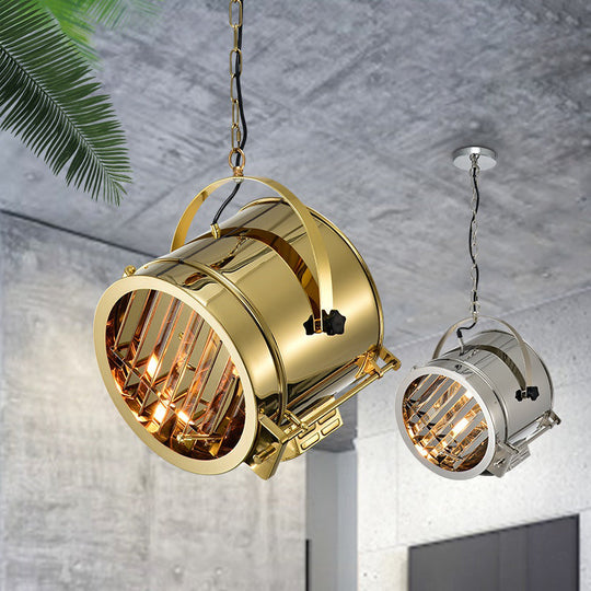 Gold Pendant Drum Light With Stainless Steel Finish - Office Spotlight Fixture