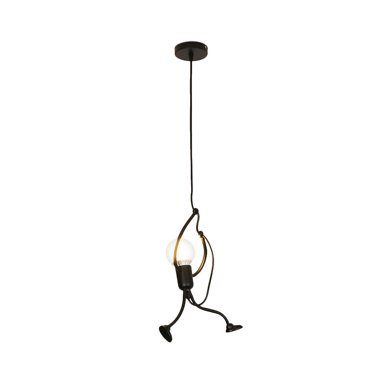 Human Shape Pendant Light: Black Finish Industrial Iron 1-Bulb For Restaurants