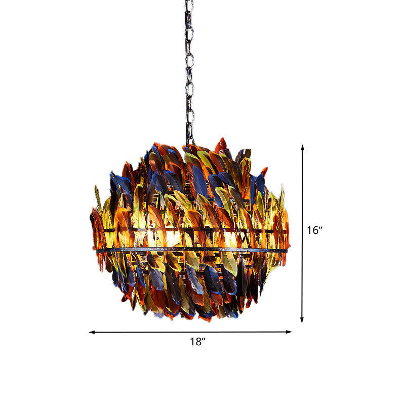 Iron Blue Ceiling Chandelier: Industrial 4-Light Suspension Lamp With Multicolor Feather Deco