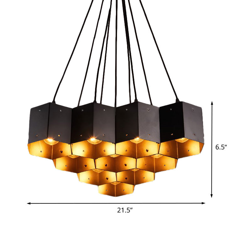 Vintage Hexagonal Chandelier With Black Honeycomb Design - 7/10/11 Down Lights For Restaurants
