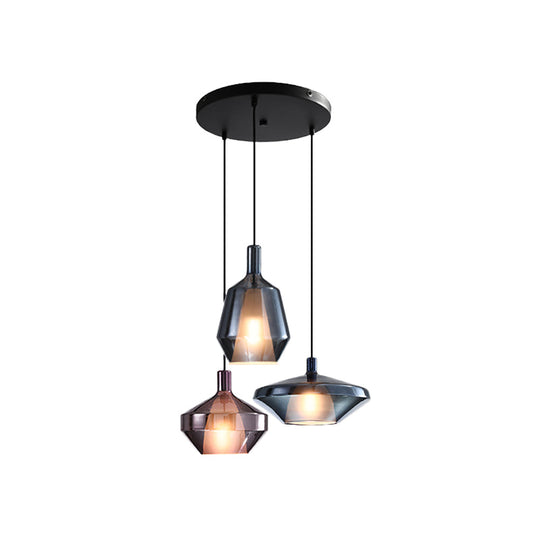Industrial Wine Bottle Cluster Pendant Light - 3 Lights Thickened Glass Black