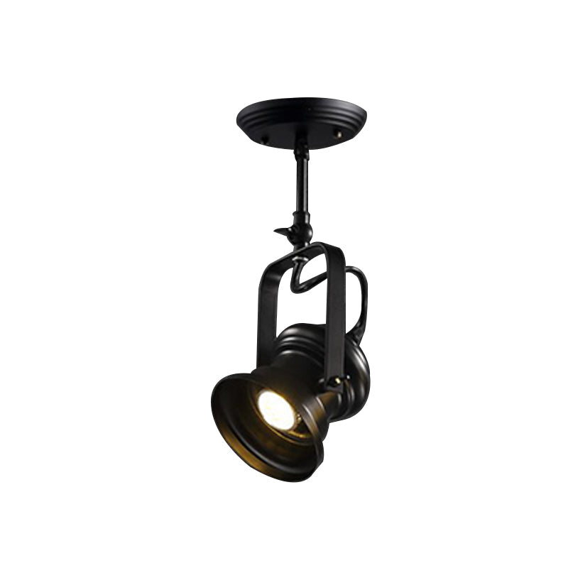 Industrial Style Semi Flush Mount Light Fixture 1-Light Metal Camera Spotlight Mount Lamp In Black