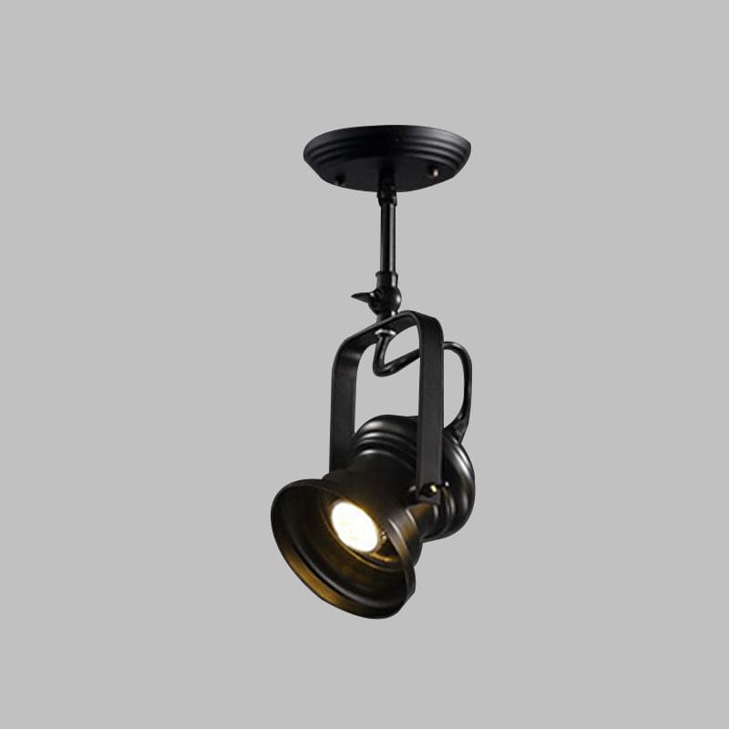 Industrial Style Semi Flush Mount Light Fixture 1-Light Metal Camera Spotlight Mount Lamp In Black