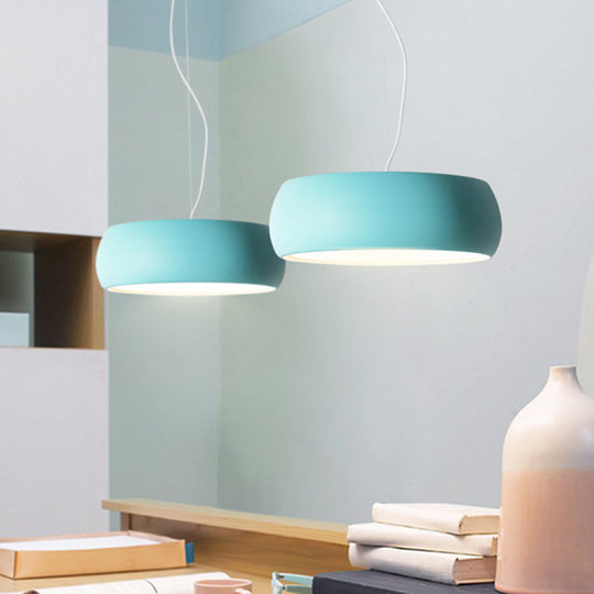 Macaron Blue Bowl Hanging Lamp Kit - 10/13/17 Wide Metal Pendant Light With Diffuser