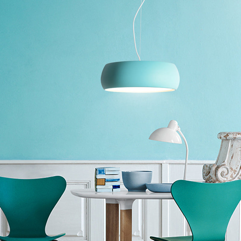 Macaron Blue Bowl Hanging Lamp Kit - 10/13/17 Wide Metal Pendant Light With Diffuser / 10