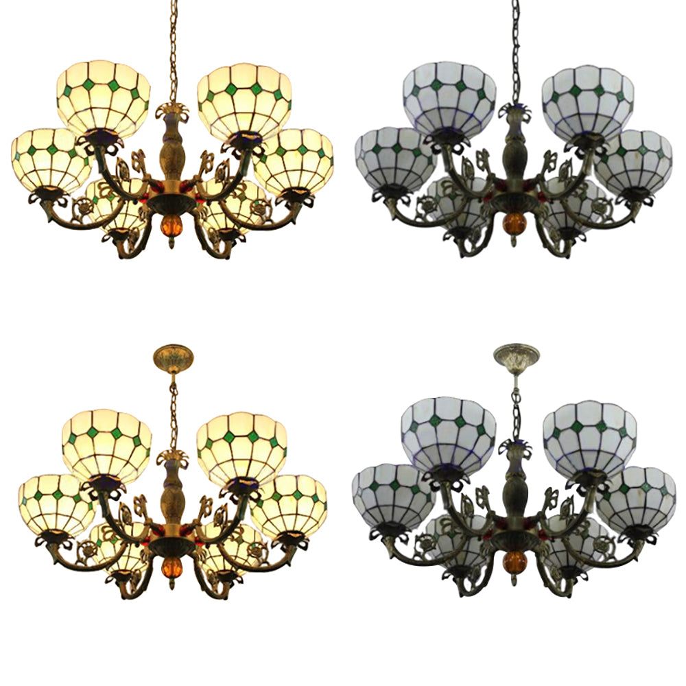 Tiffany Antique Glass Chandelier With 6 Heads In Green/Yellow For Hotel