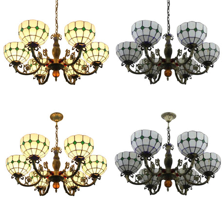 Tiffany Antique Glass Chandelier With 6 Heads In Green/Yellow For Hotel