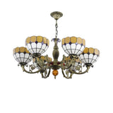 Tiffany Antique Glass Chandelier With 6 Heads In Green/Yellow For Hotel