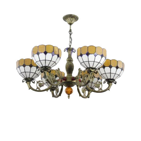 Tiffany Antique Glass Chandelier With 6 Heads In Green/Yellow For Hotel