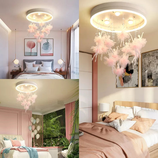 Ballet Kids Acrylic Ceiling Lamp For Girls Bedroom - Round Canopy Flush Light