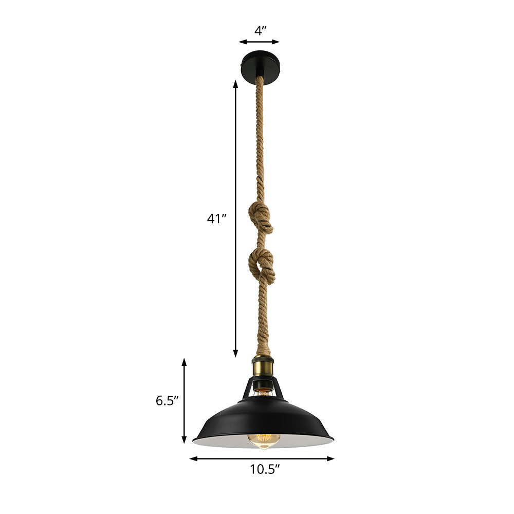 Industrial Metal Pendant Lamp: Barn-Style Shade 1 Light Black/White Ceiling Fixture With Hanging
