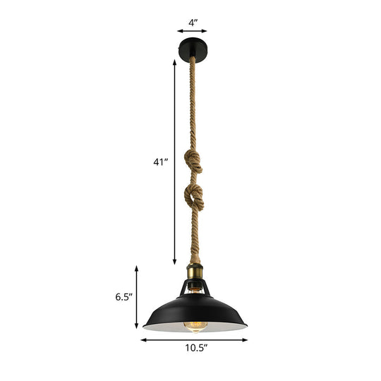 Industrial Metal Pendant Lamp: Barn-Style Shade 1 Light Black/White Ceiling Fixture With Hanging