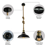 Industrial Metal Pendant Lamp - Barn Shade Living Room Ceiling Light With Hanging Rope 1 Black/White