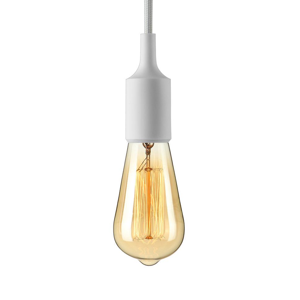 Industrial Pendant Lighting: Silica Gel Exposed Bulb 1 Head Adjustable Cord Black/White