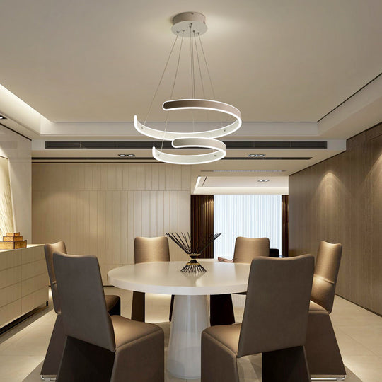 Modern Pendant Light For Dining Room - White Multi Ring Hanging Lamp With Neutral