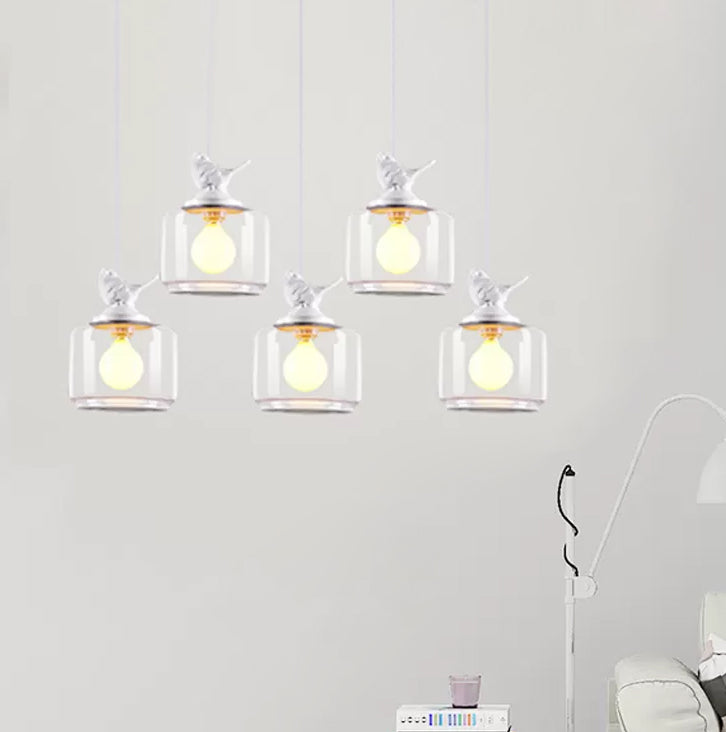 Contemporary Glass Pendant Light With Bird Design - Perfect For Restaurants Clear Drum Shade Hanging