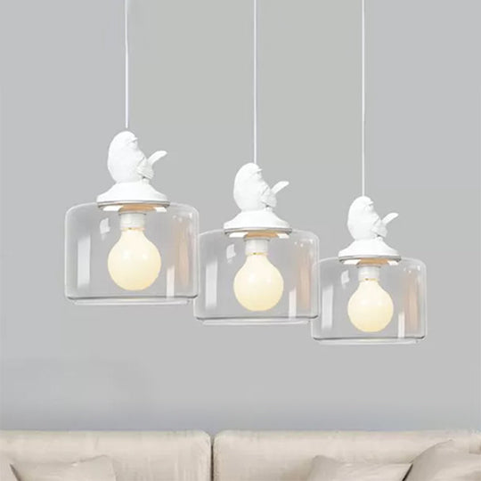 Contemporary Glass Pendant Light With Bird Design - Perfect For Restaurants Clear Drum Shade Hanging