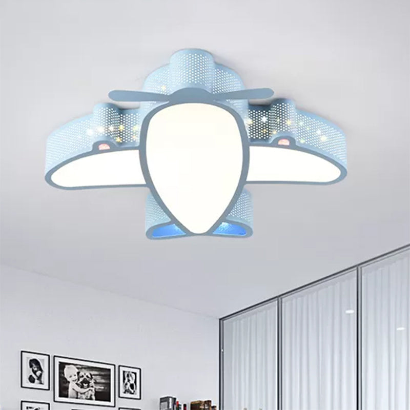 Led Cartoon Ceiling Lamp For Boys Bedroom - Acrylic And Metal Plane Flush Mount Light With