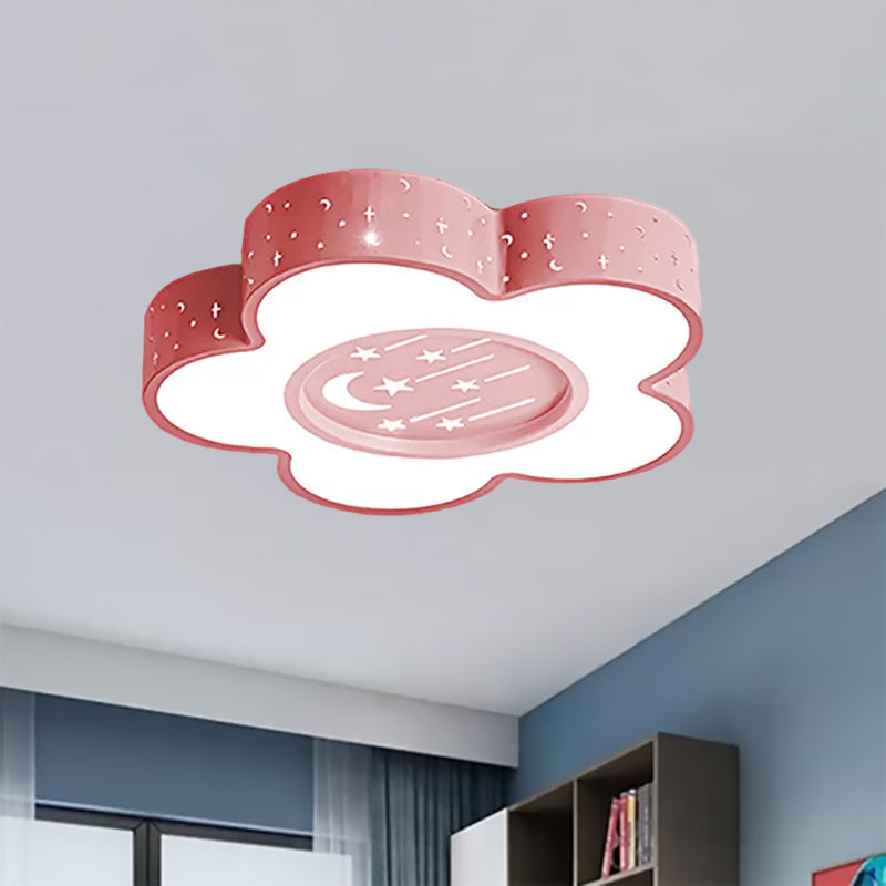 Children’s Hollow Flower Led Ceiling Mount Light With Moon And Star Cartoon Design