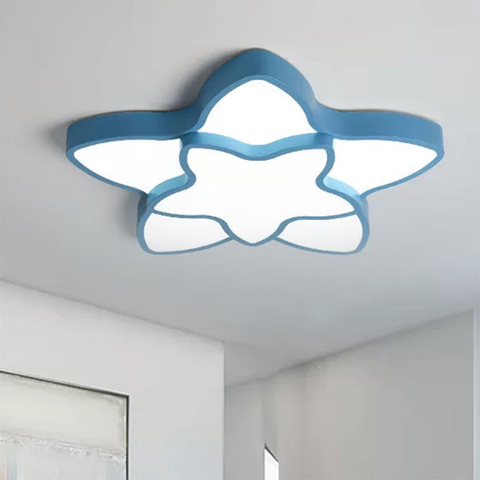 Cartoon Led Flush Mount Light: Vibrant 2-Star Acrylic Ceiling Lamp For Corridor And Kids Bedroom