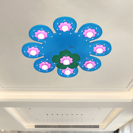9-Light Flower Flush Mount Kids Wood Ceiling Lamp For Nursing Room And Girl’s Bedroom