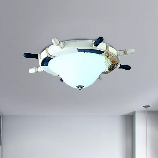 Seaside Metal Flush Ceiling Light: Steering Wheel Design White Finish
