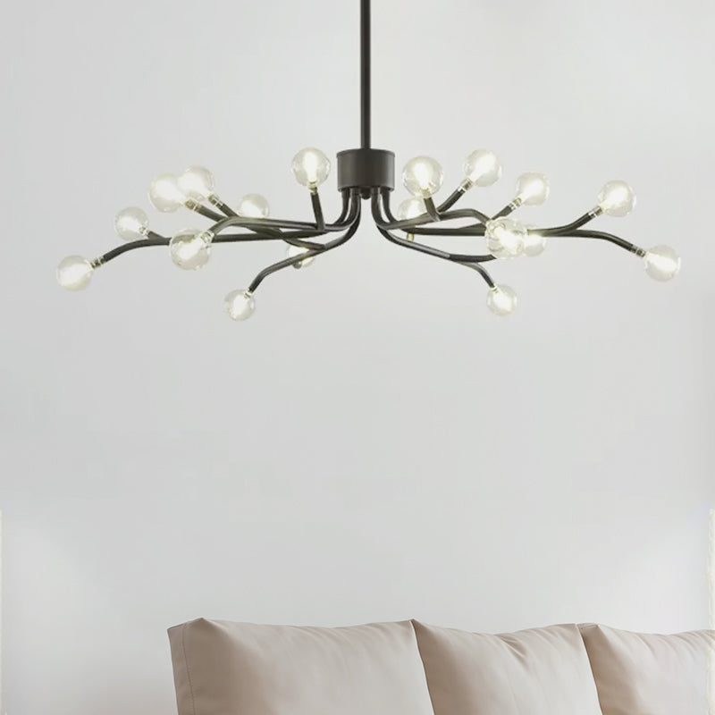 Molecular Led Chandelier Pendant: Modernist Clear Glass With 18 Lights & Black Ceiling Fixture