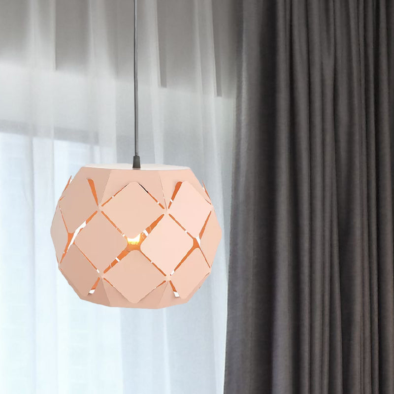 Minimalist Pink Metal Hanging Lamp With Laser-Cut Design