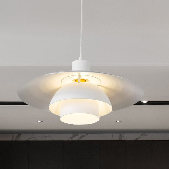 Contemporary Metal Pendant Lamp - 3-Tiered 1-Light White