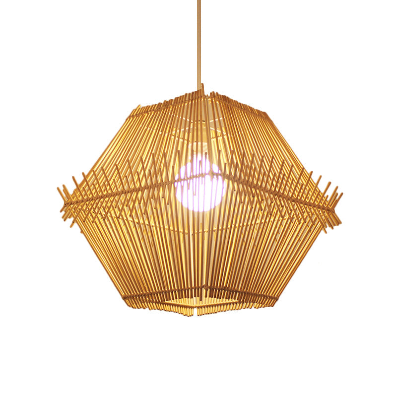 Woven Bamboo Pendant Ceiling Light - Contemporary 1-Head Wood Drop With/Without Shade