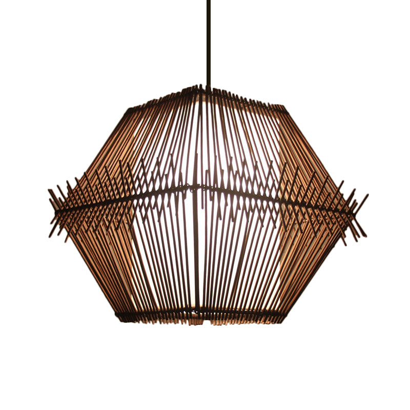 Woven Bamboo Pendant Ceiling Light - Contemporary 1-Head Wood Drop With/Without Shade