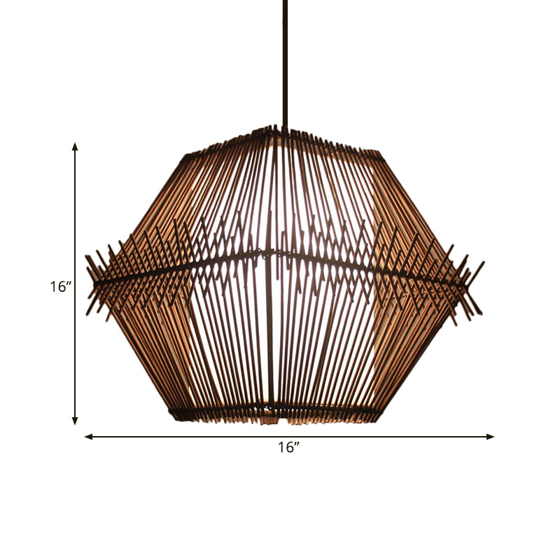 Woven Bamboo Pendant Ceiling Light - Contemporary 1-Head Wood Drop With/Without Shade