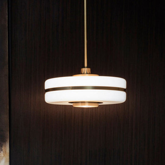 Postmodern White Glass Drum Pendant Light Fixture - 1 Bedroom Ceiling Hanging