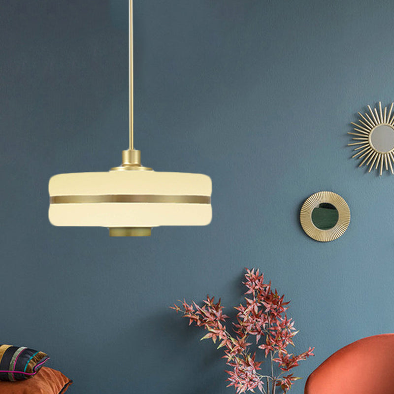 Postmodern White Glass Drum Pendant Light: Modern Ceiling Fixture For Bedroom