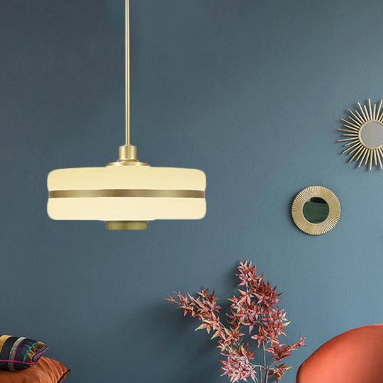 Postmodern White Glass Drum Pendant Light: Modern Ceiling Fixture For Bedroom