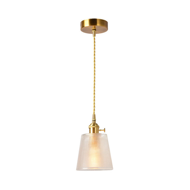 Modernist Clear Glass Bell Hanging Light With Gold Finish & Metallic Switch - 1 Bulb Suspended