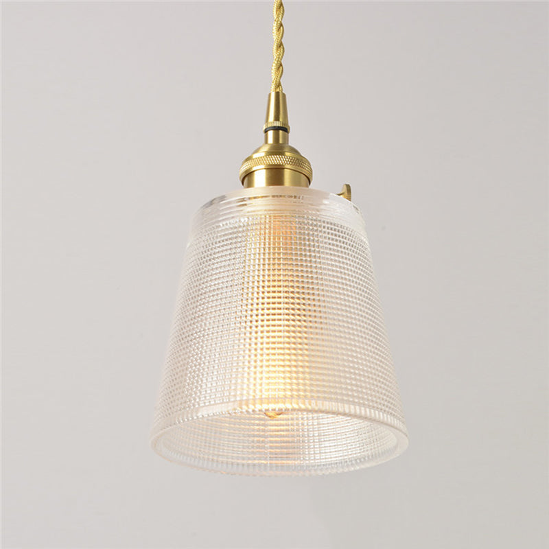 Modern Clear Glass 1-Bulb Gold Bell Pendant Light With Metallic Switch