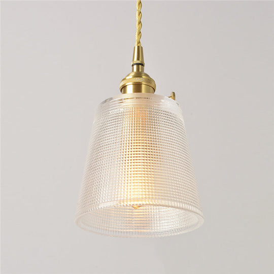 Modernist Clear Glass Bell Hanging Light With Gold Finish & Metallic Switch - 1 Bulb Suspended