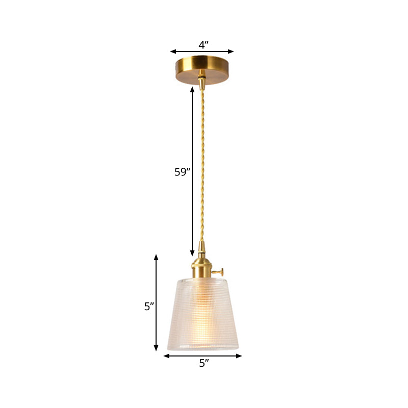 Modern Clear Glass 1-Bulb Gold Bell Pendant Light With Metallic Switch