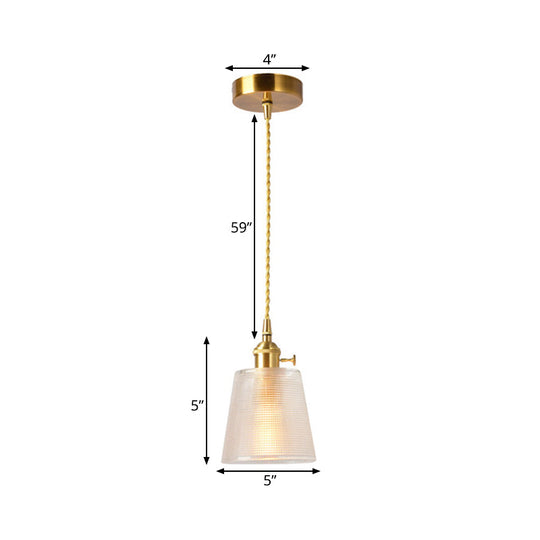 Modernist Clear Glass Bell Hanging Light With Gold Finish & Metallic Switch - 1 Bulb Suspended