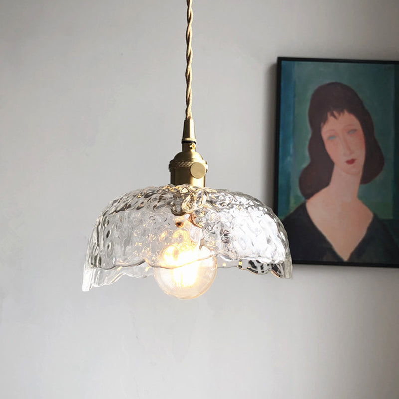 Translucent Hammered Glass Pendant With Single Bulb For Modern Brass Hanging Lighting