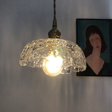 Translucent Hammered Glass Pendant - Modern Single-Bulb Brass Hanging Light Fixture
