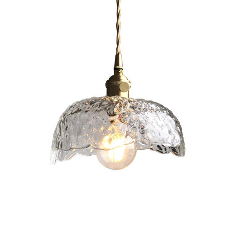 Translucent Hammered Glass Pendant - Modern Single-Bulb Brass Hanging Light Fixture